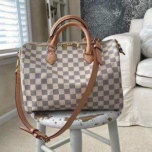 Louis Vuitton Speedy Bandoulière 30 handbag in  Damier Azur canvas w/strap